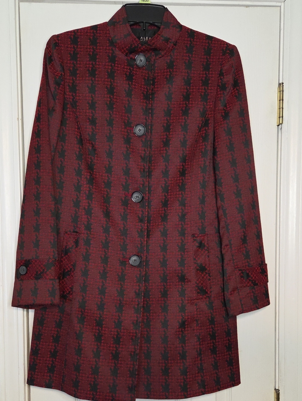 Alex Marie Freya Red and Black Houndstooth Stand Collar Pea Coat